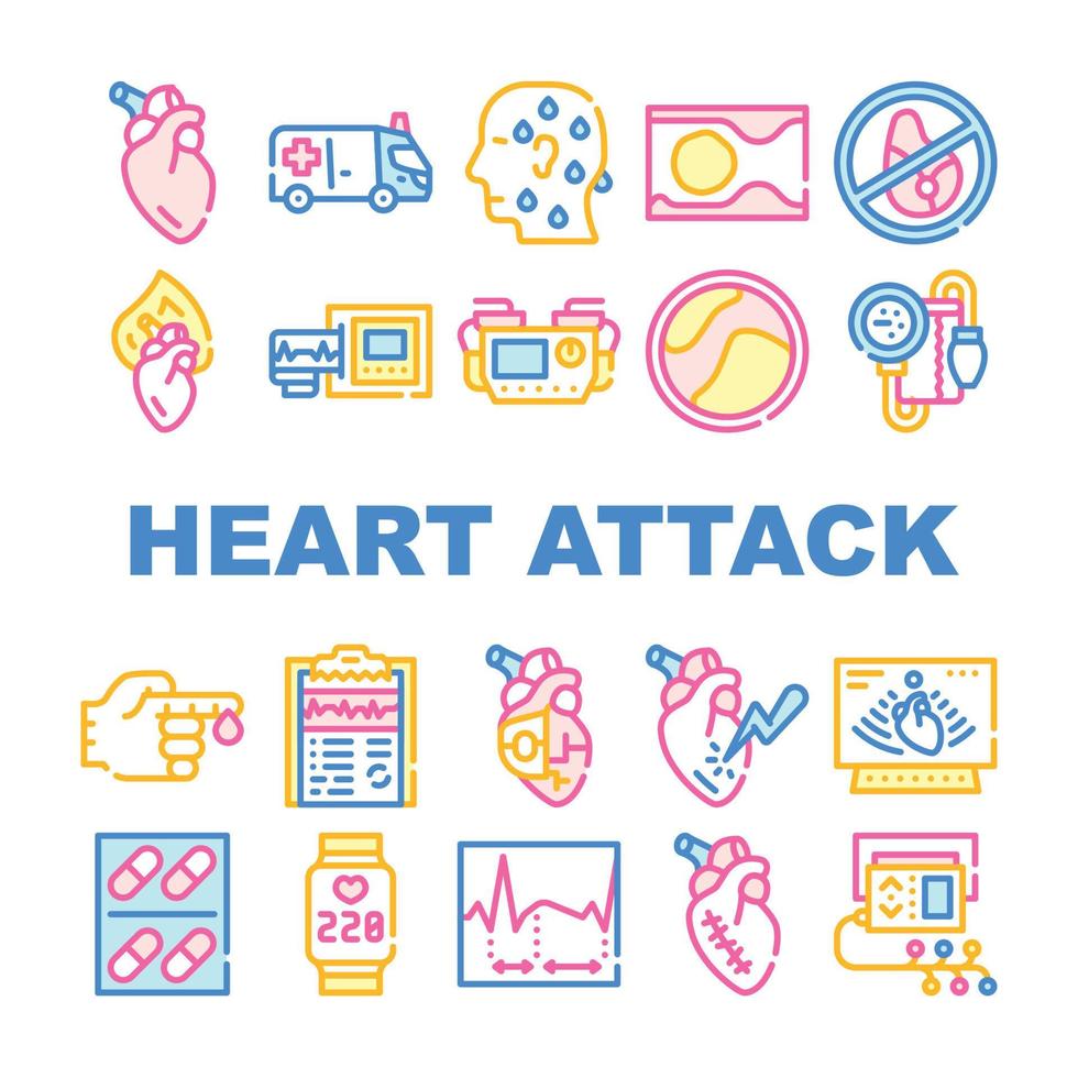 hart aanval ziekte verzameling pictogrammen reeks vector