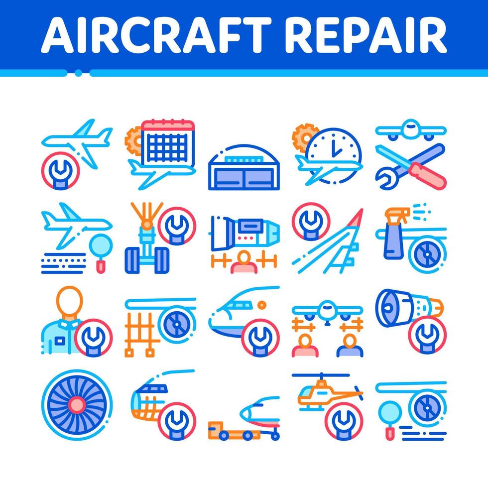 vliegtuig reparatie gereedschap verzameling pictogrammen reeks vector