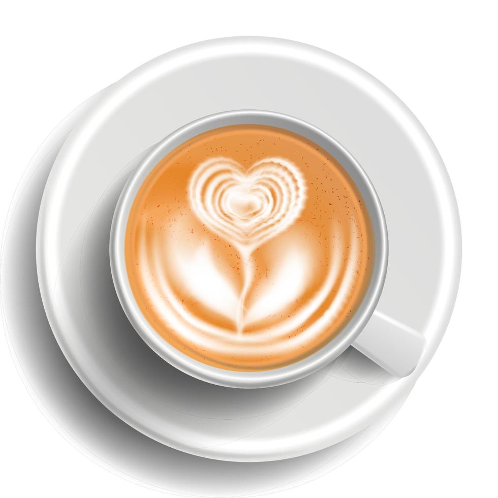 koffie kunst kop vector. top visie. heet cappuccino koffie. melk, espresso. snel voedsel kop drank. wit mok. realistisch geïsoleerd illustratie vector