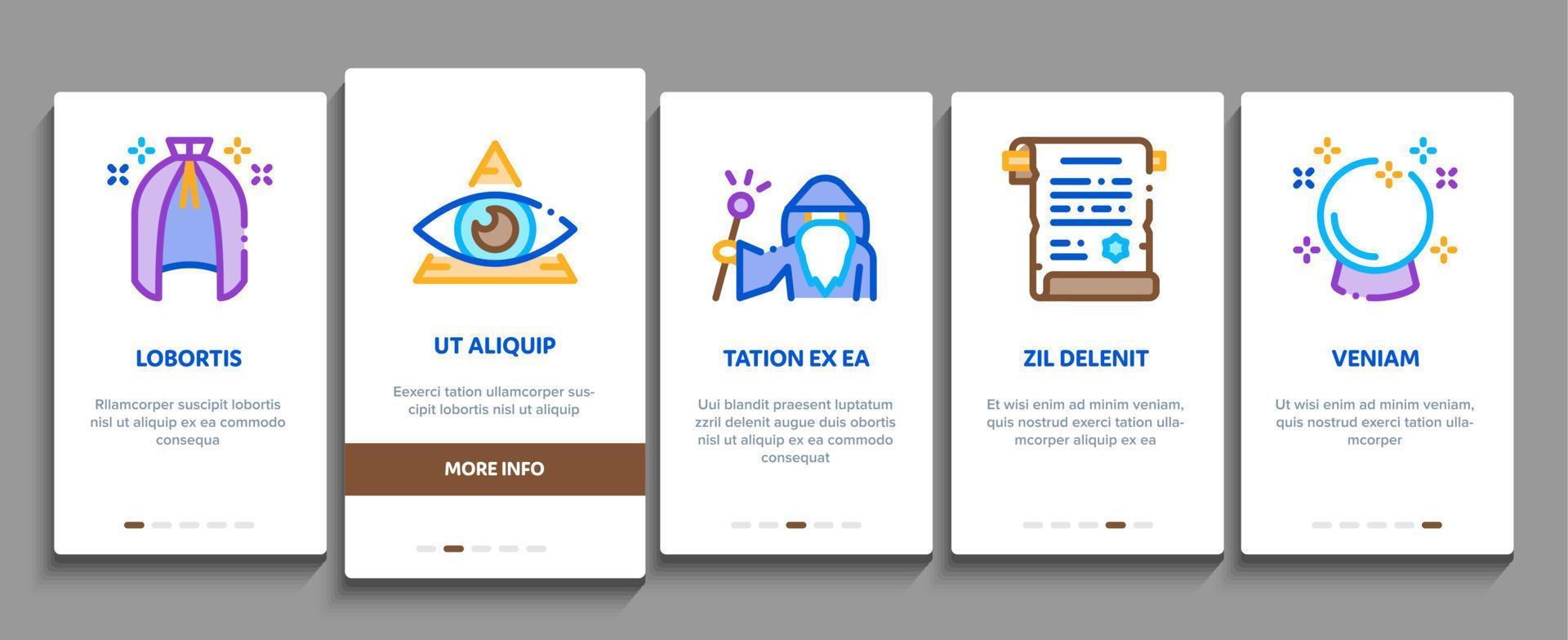 tovenaar magie onboarding elementen pictogrammen reeks vector