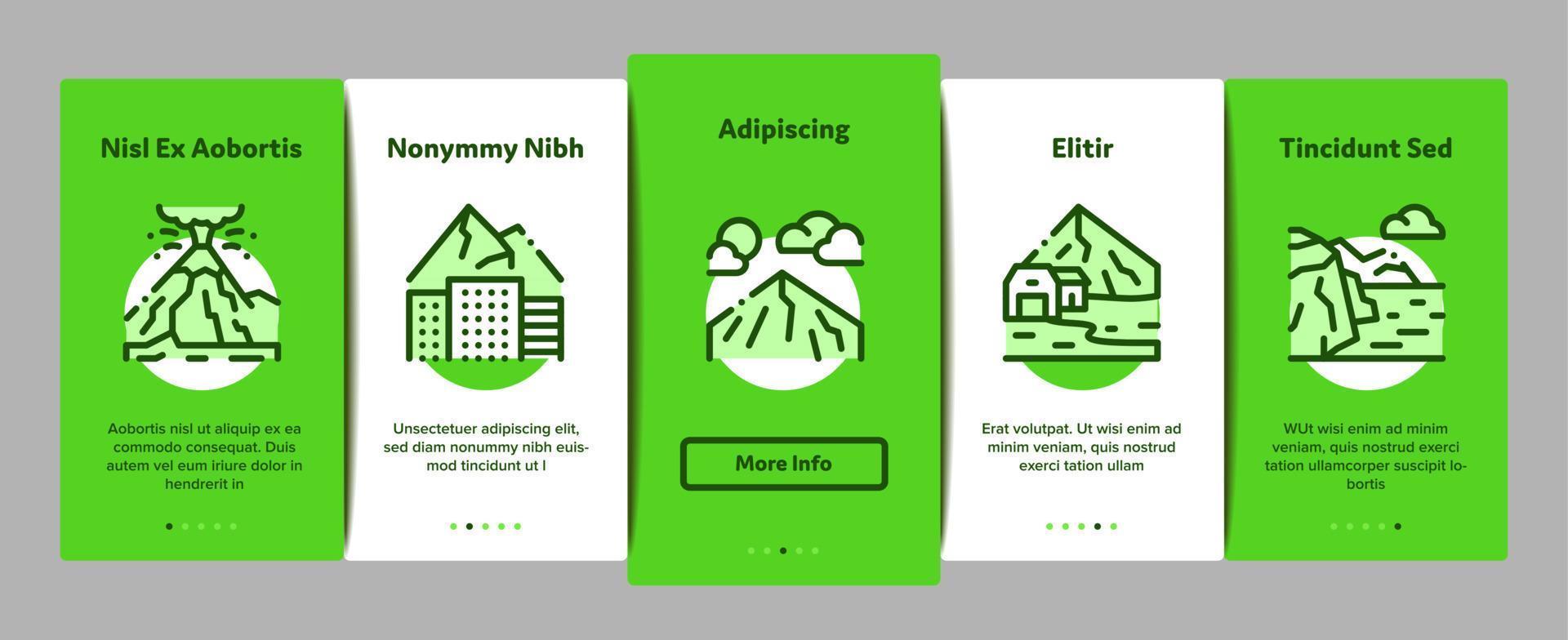 berg landschap onboarding elementen pictogrammen reeks vector