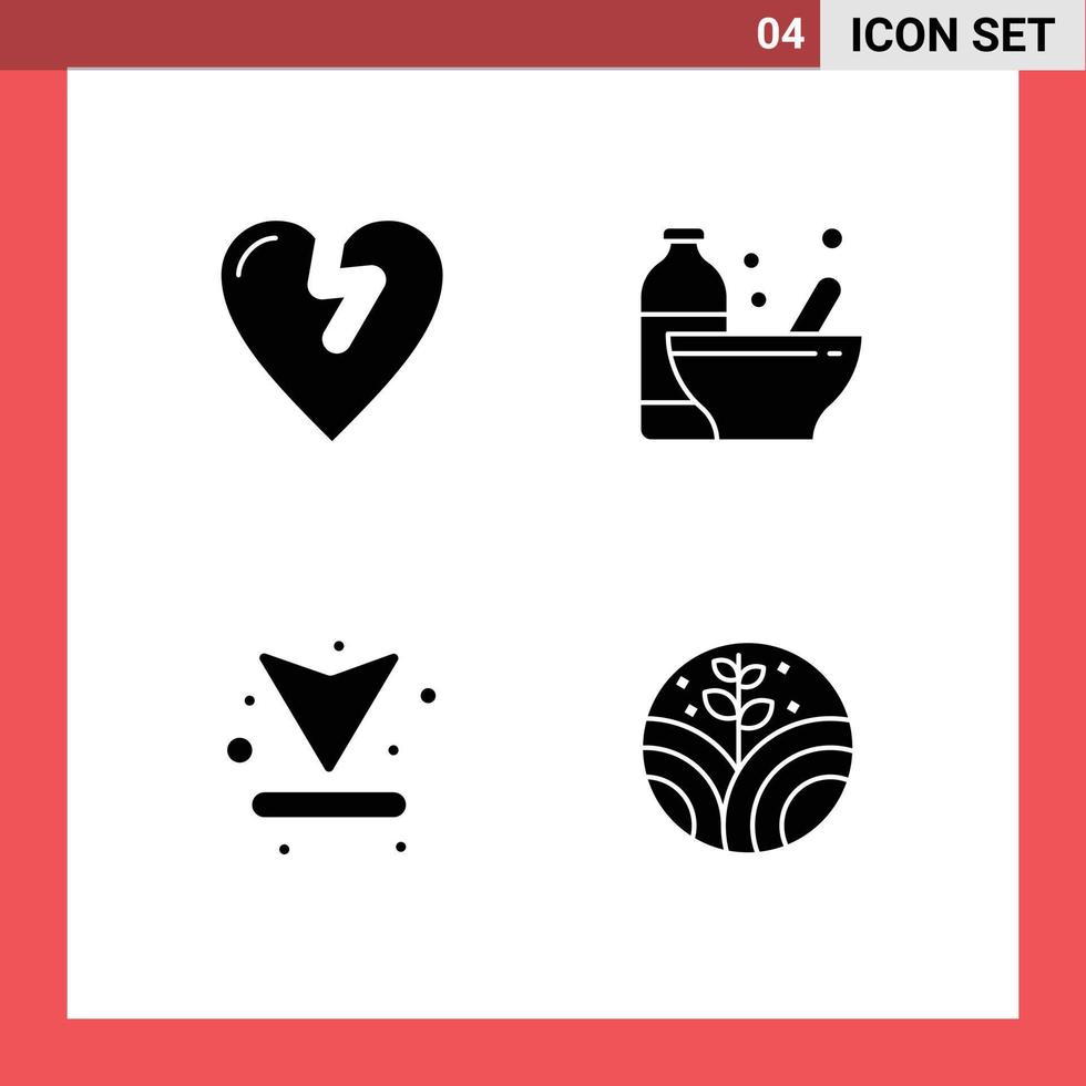 4 thematisch vector solide glyphs en bewerkbare symbolen van hart aanval pijlen bodybuilding voeding downloaden bewerkbare vector ontwerp elementen