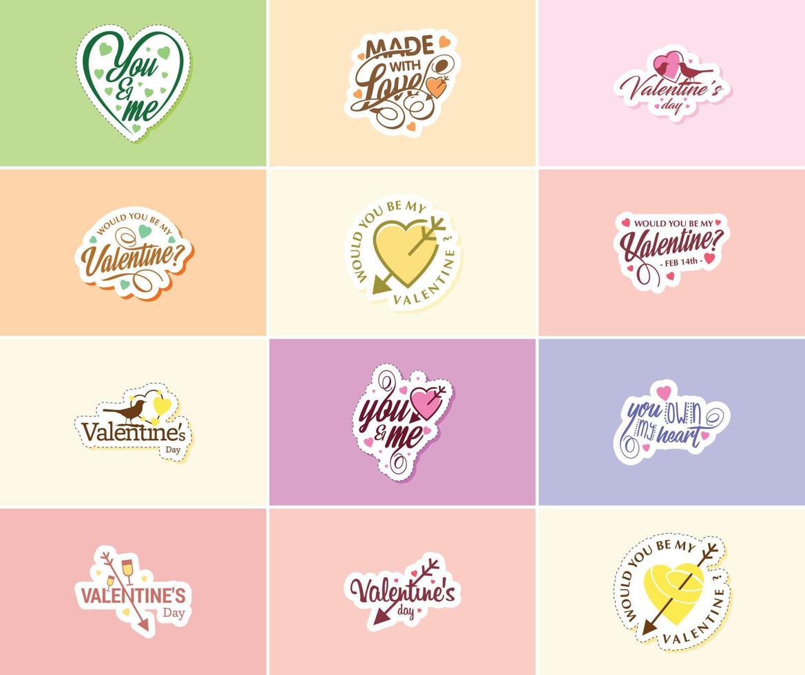 vieren de magie van liefde Aan Valentijnsdag dag stickers vector