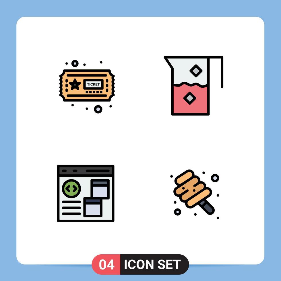 modern reeks van 4 gevulde lijn vlak kleuren en symbolen zo net zo ticket browser en voedsel ontwikkelen bewerkbare vector ontwerp elementen