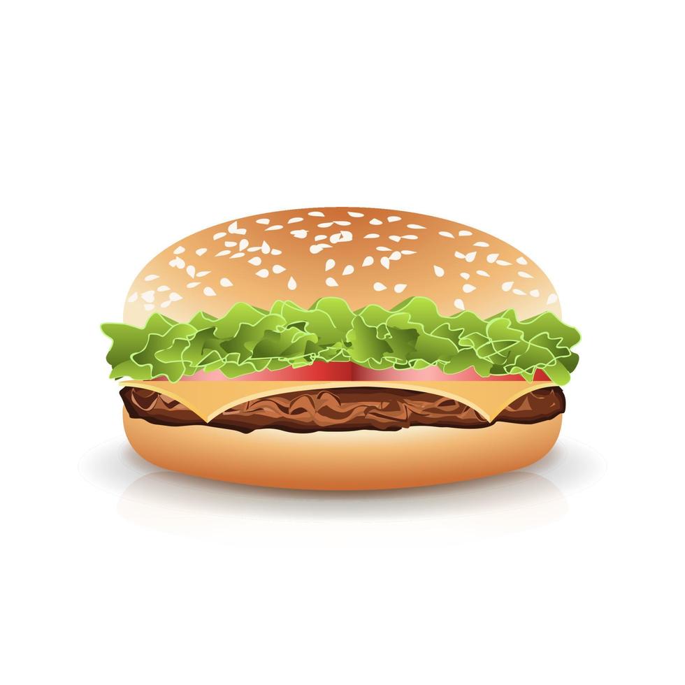 snel voedsel realistisch hamburger vector. Hamburger snel voedsel belegd broodje embleem realistisch geïsoleerd Aan wit achtergrond illustratie vector