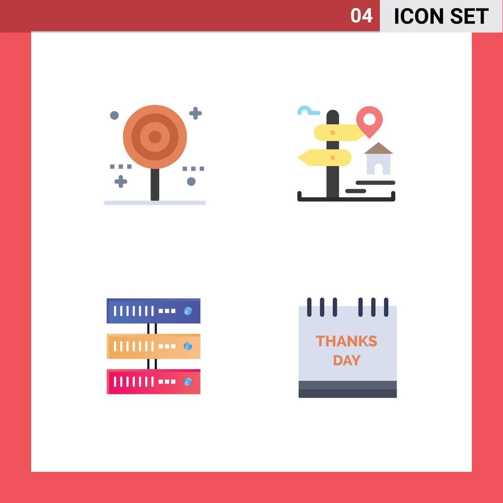 4 vlak icoon concept voor websites mobiel en apps snoep huis lolly teken gegevens bewerkbare vector ontwerp elementen