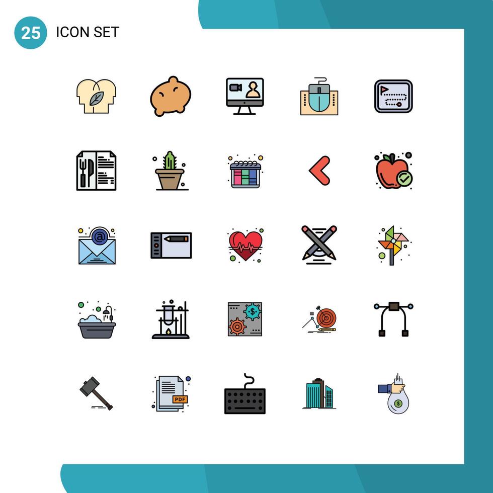 25 universeel gevulde lijn vlak kleuren reeks voor web en mobiel toepassingen richting route kaart zoeken onderwijs computer bewerkbare vector ontwerp elementen