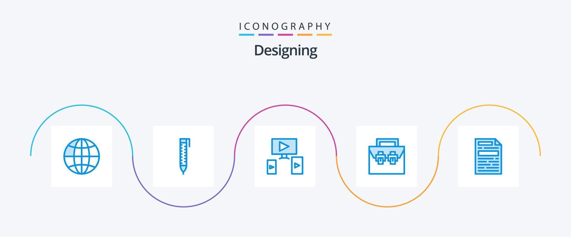 ontwerpen blauw 5 icoon pak inclusief ontwerp. het dossier. video. gereedschapskist. bouw vector