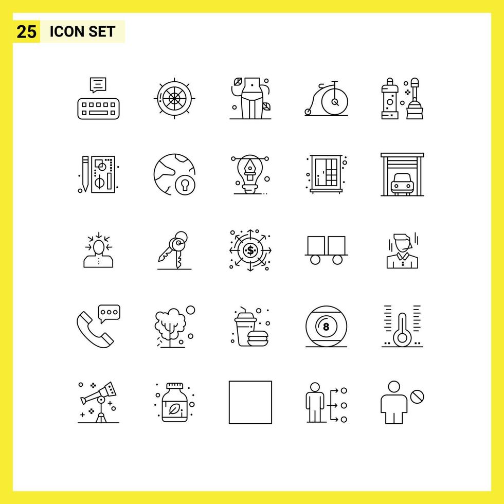 25 creatief pictogrammen modern tekens en symbolen van schoonmaakster voertuig eetpatroon vervoer fiets bewerkbare vector ontwerp elementen