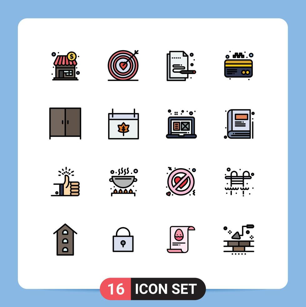 universeel icoon symbolen groep van 16 modern vlak kleur gevulde lijnen van garderobe meubilair creatief credit Geldautomaat bewerkbare creatief vector ontwerp elementen