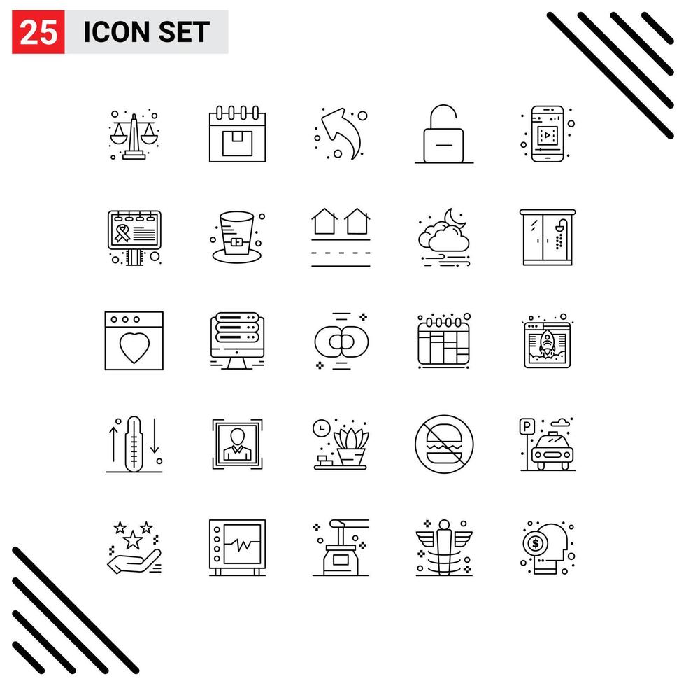 25 gebruiker koppel lijn pak van modern tekens en symbolen van ontgrendelen veiligheid Product hangslot links bewerkbare vector ontwerp elementen