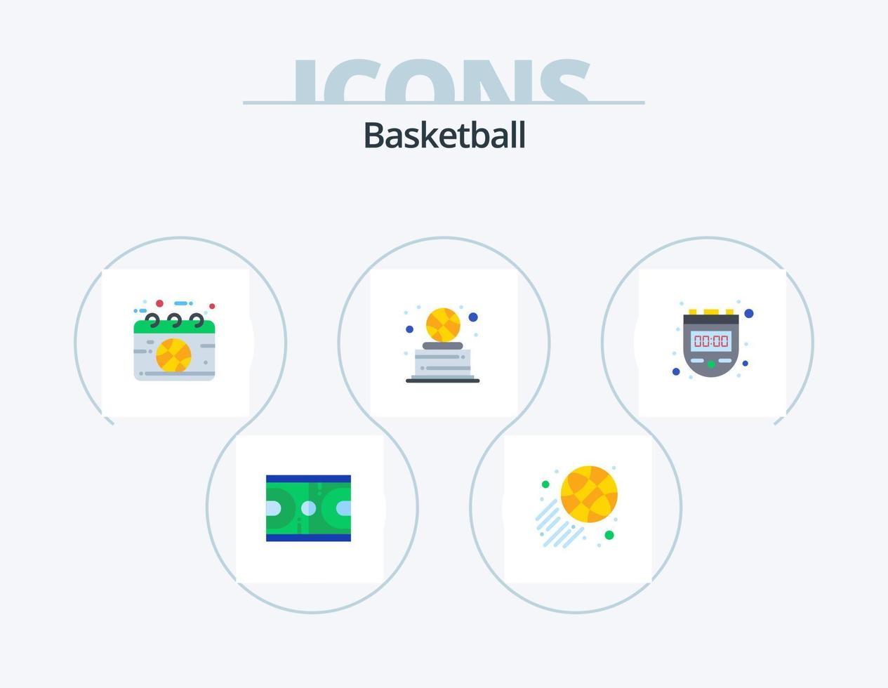 basketbal vlak icoon pak 5 icoon ontwerp. chronometer. trofee. kalender. sport. sport vector