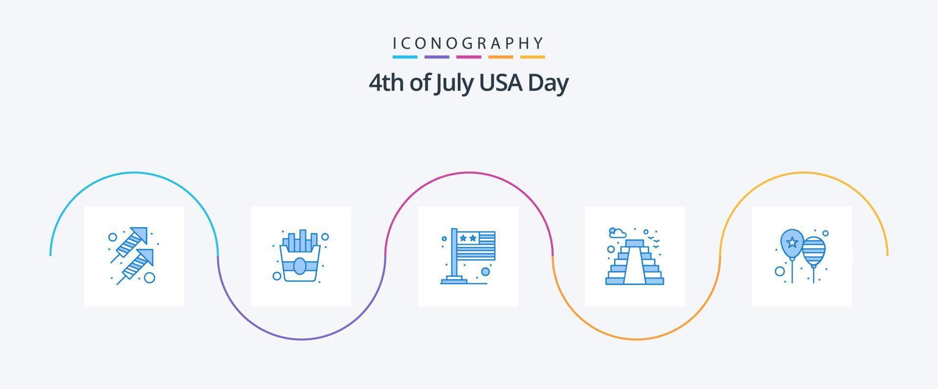 Verenigde Staten van Amerika blauw 5 icoon pak inclusief dag. ballonnen. vlag. Verenigde Staten van Amerika. gebouw vector