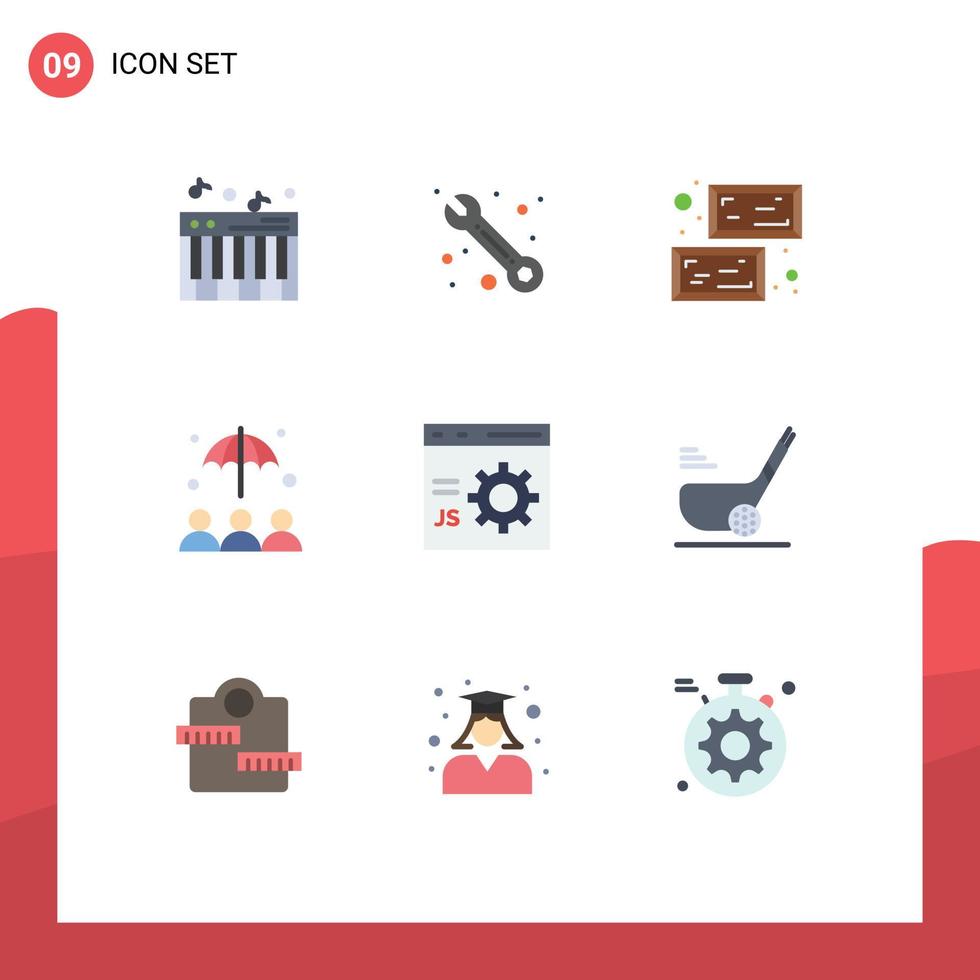 reeks van 9 modern ui pictogrammen symbolen tekens voor programmering ontwikkelen waarde codering paraplu bewerkbare vector ontwerp elementen