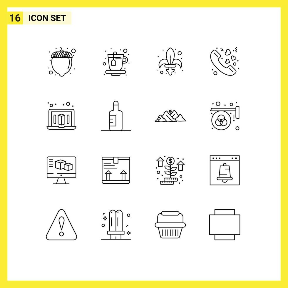 pictogram reeks van 16 gemakkelijk contouren van fles laptop mardi Valentijn liefde bewerkbare vector ontwerp elementen