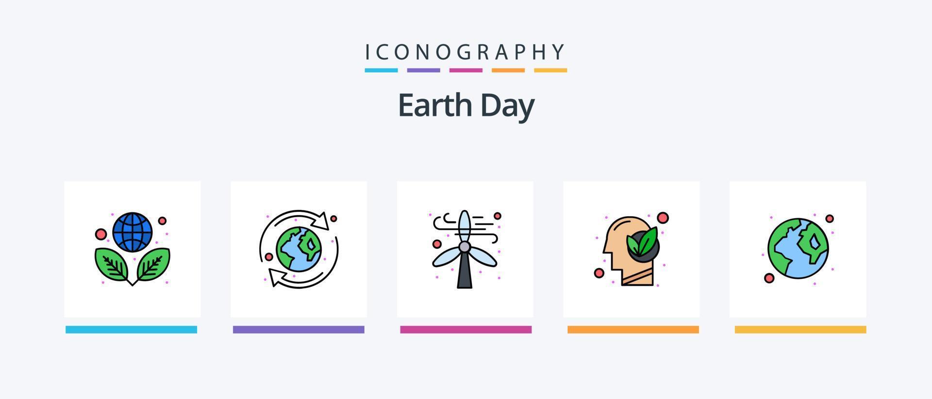 aarde dag lijn gevulde 5 icoon pak inclusief menselijk. brein. eco. energie. stroom. creatief pictogrammen ontwerp vector