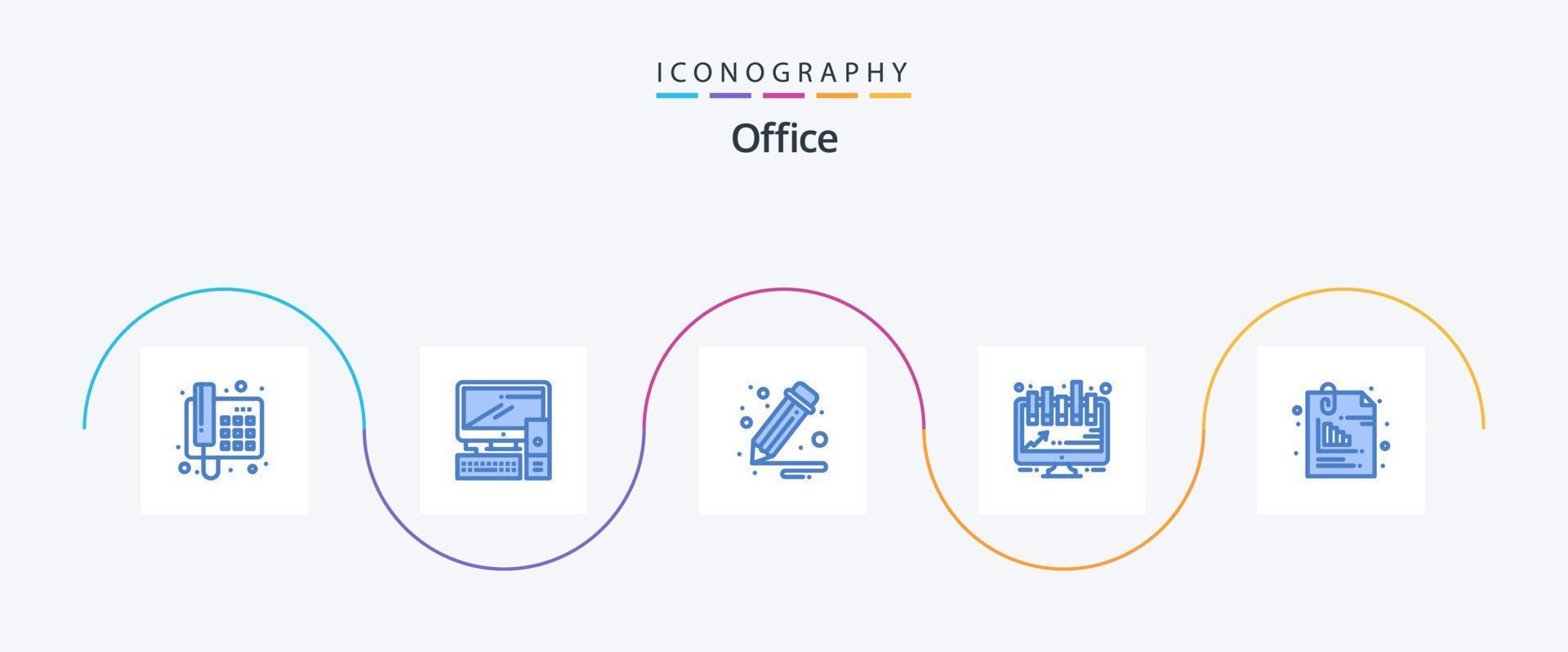 kantoor blauw 5 icoon pak inclusief kantoor. document. bedrijf. bijlage. bord vector