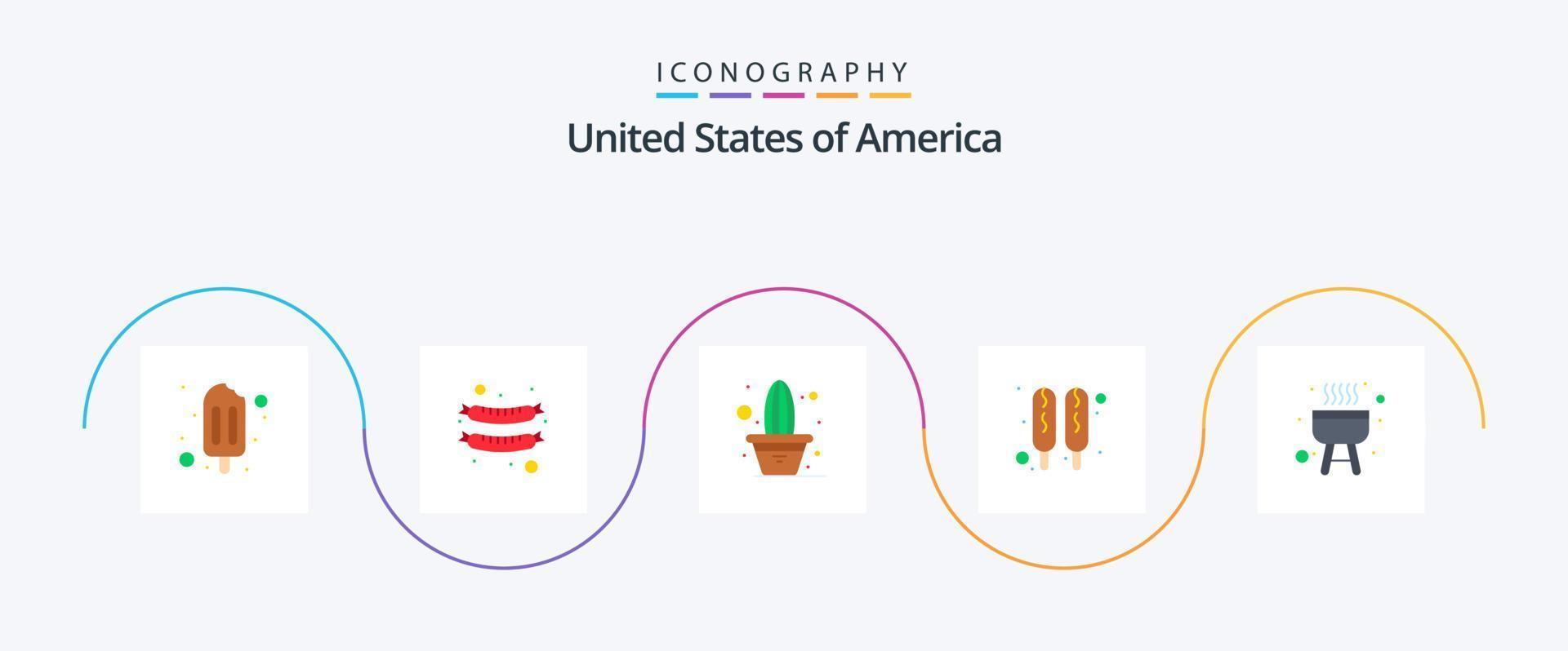 Verenigde Staten van Amerika vlak 5 icoon pak inclusief . koken. fabriek. barbecueën. voedsel vector