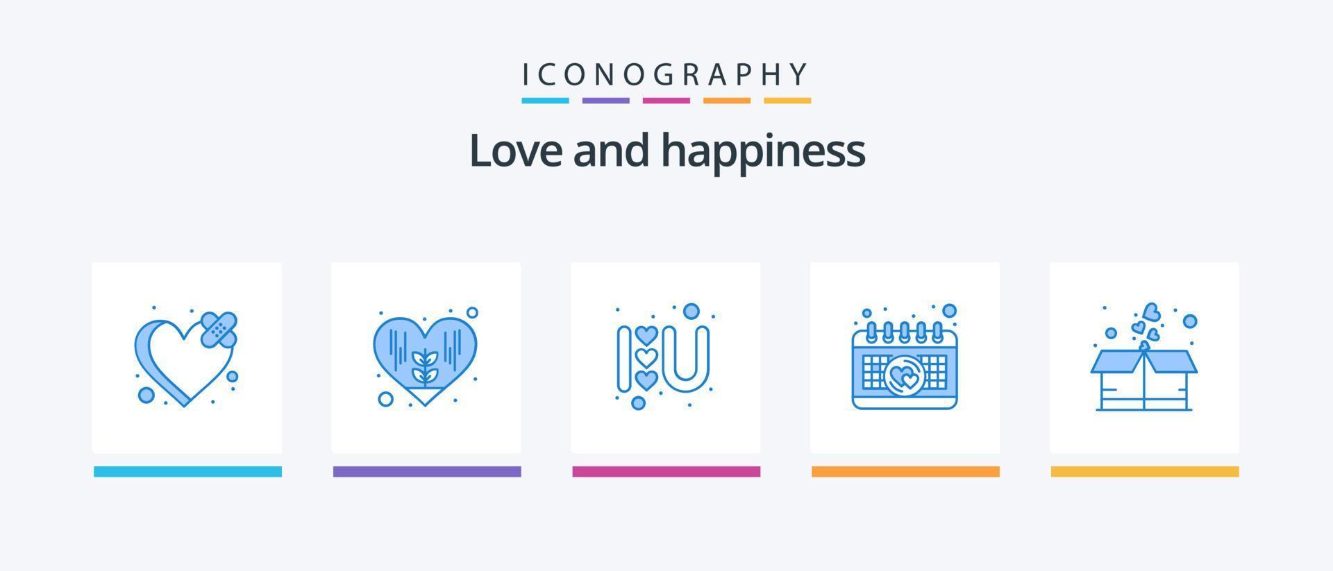 liefde blauw 5 icoon pak inclusief pakket. geschenk. hart teken. doos. evenement. creatief pictogrammen ontwerp vector