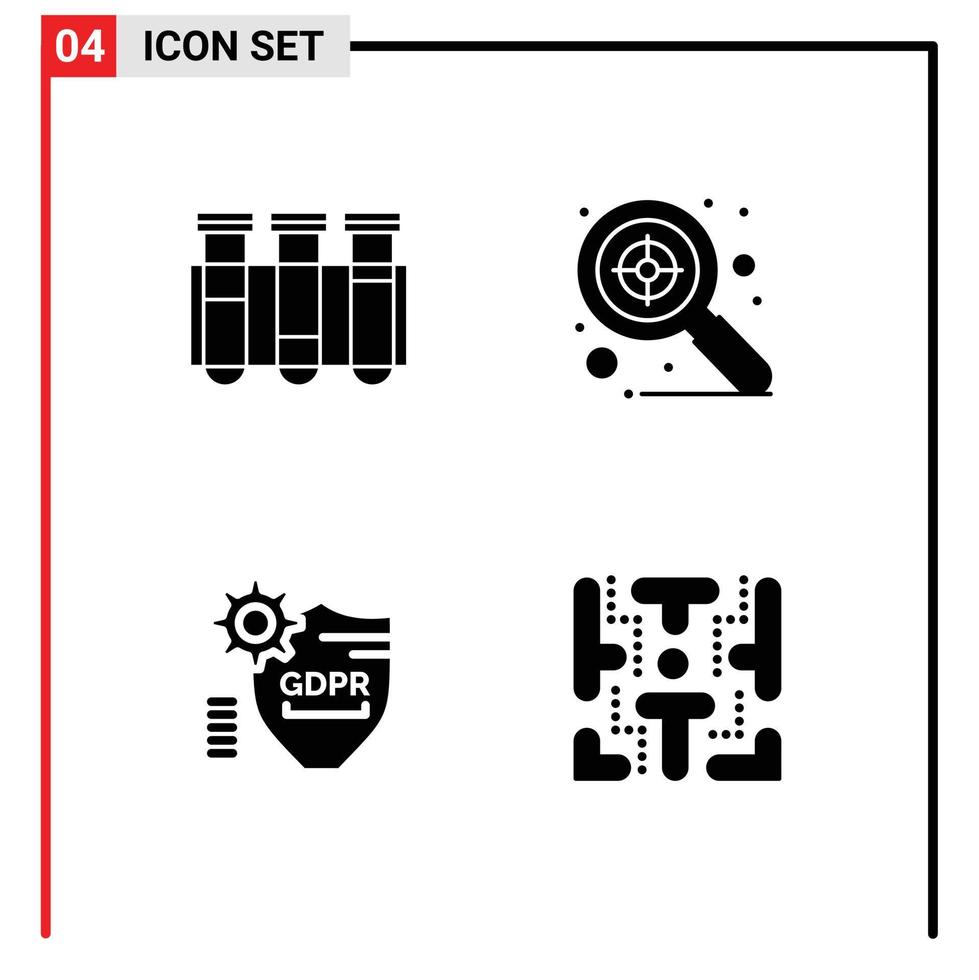 modern reeks van 4 solide glyphs pictogram van test op slot laboratorium zoeken beveiligen bewerkbare vector ontwerp elementen