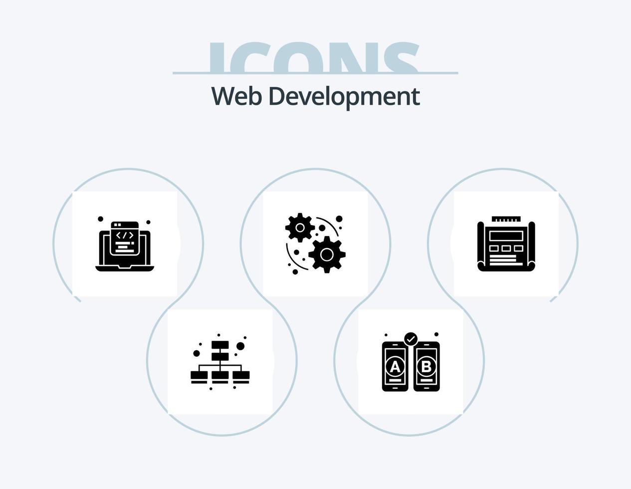 web ontwikkeling glyph icoon pak 5 icoon ontwerp. tekening. ontwerp. html codering. blauwdruk. web vector
