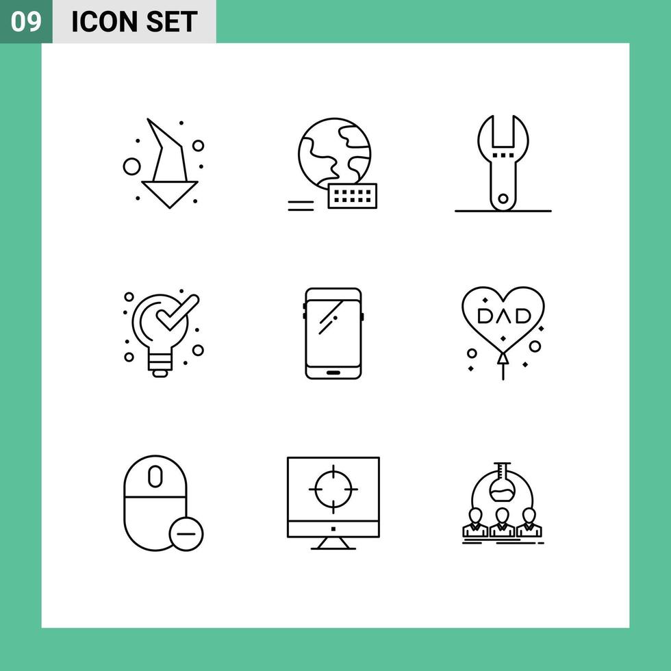 universeel icoon symbolen groep van 9 modern contouren van huawei slim telefoon moersleutel telefoon Product bewerkbare vector ontwerp elementen