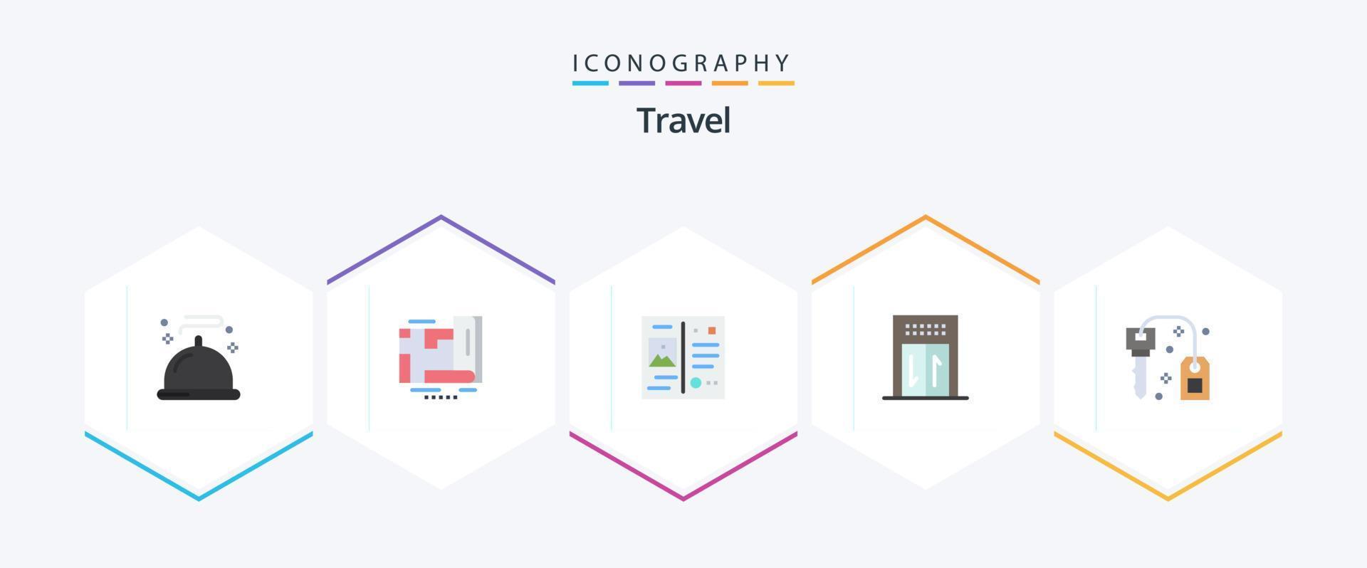 reizen 25 vlak icoon pak inclusief op slot doen. hotel. brief. reizen. lift vector