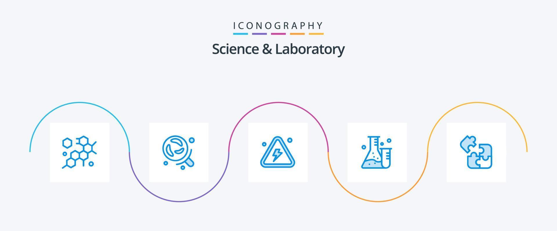 wetenschap blauw 5 icoon pak inclusief puzzel. wetenschap. Gevaar. laboratorium. fles vector
