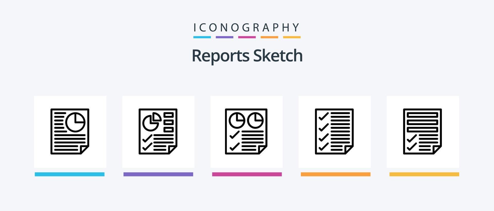 rapporten schetsen lijn 5 icoon pak inclusief document. bars. rapport. twee. bladzijde. creatief pictogrammen ontwerp vector