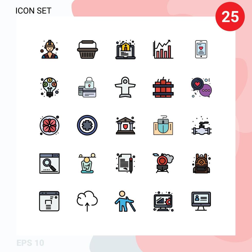 reeks van 25 modern ui pictogrammen symbolen tekens voor telefoon cel huis tabel analytisch bewerkbare vector ontwerp elementen