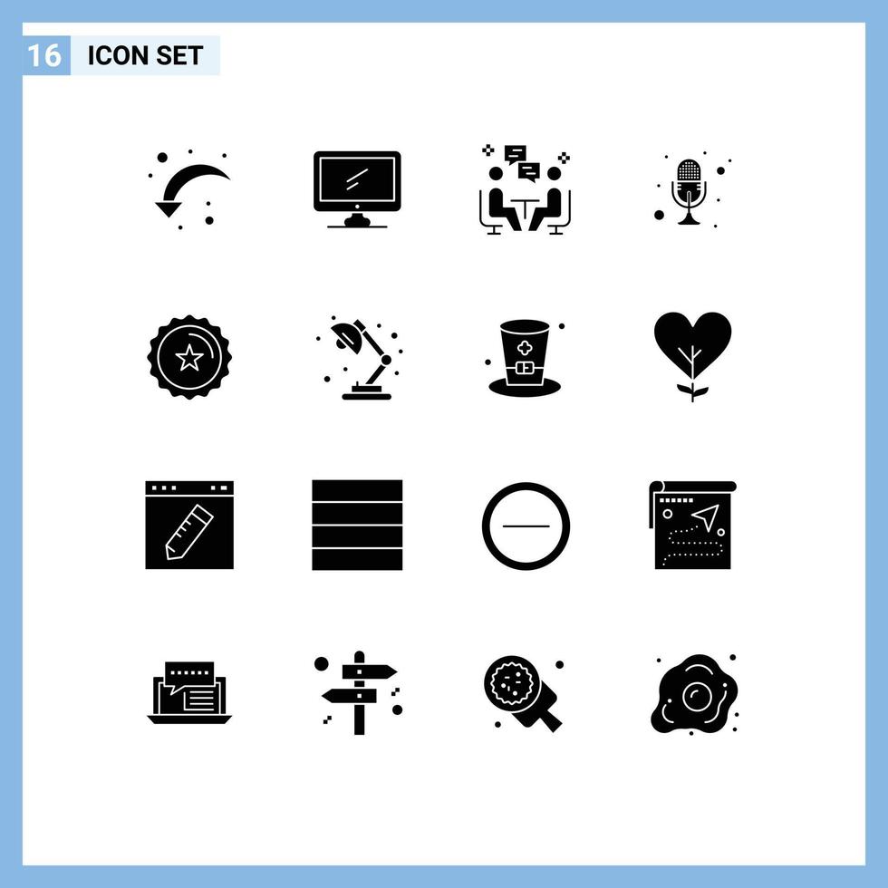 pictogram reeks van 16 gemakkelijk solide glyphs van opnemer microfoon pc mic communicatie bewerkbare vector ontwerp elementen