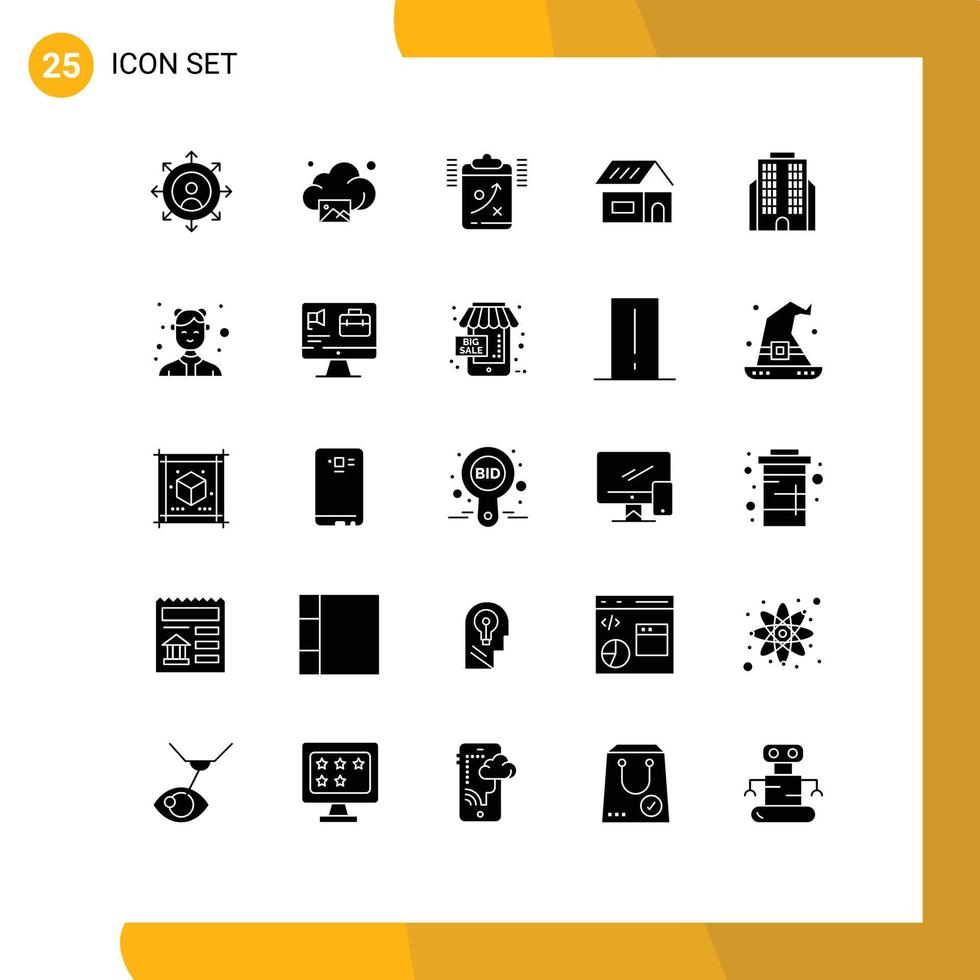 modern reeks van 25 solide glyphs pictogram van bedrijf huis planning bouw gebouw bewerkbare vector ontwerp elementen