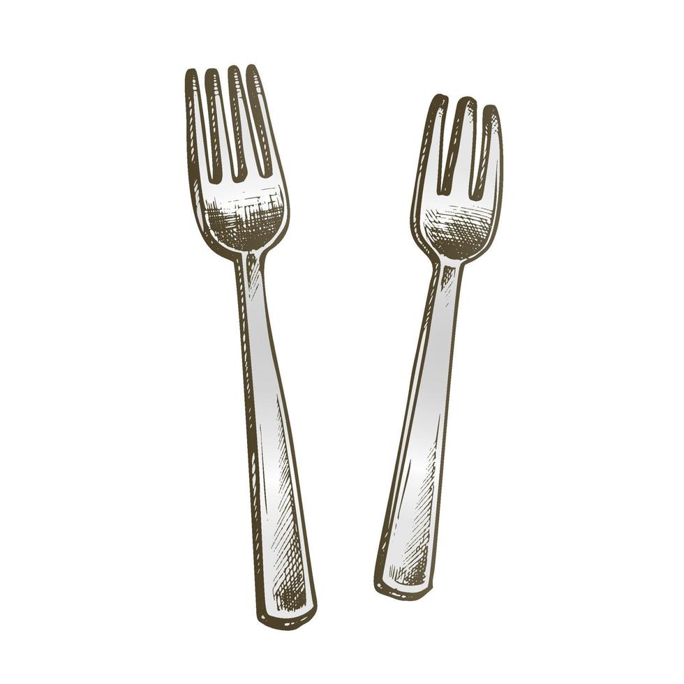 vorken metalen maaltijd keukengerei kleur vector