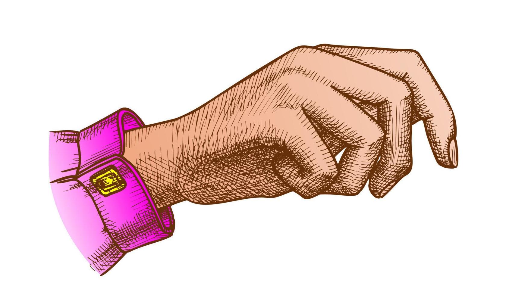 kleur meisje hand- gebaar Holding zak hand getekend vector