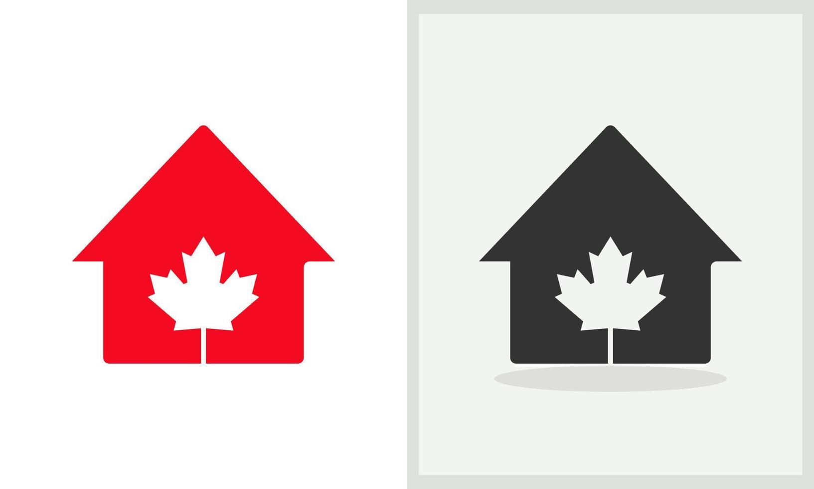 esdoorn- huis logo ontwerp. huis logo met esdoorn- blad concept vector. esdoorn- blad en huis logo ontwerp vector