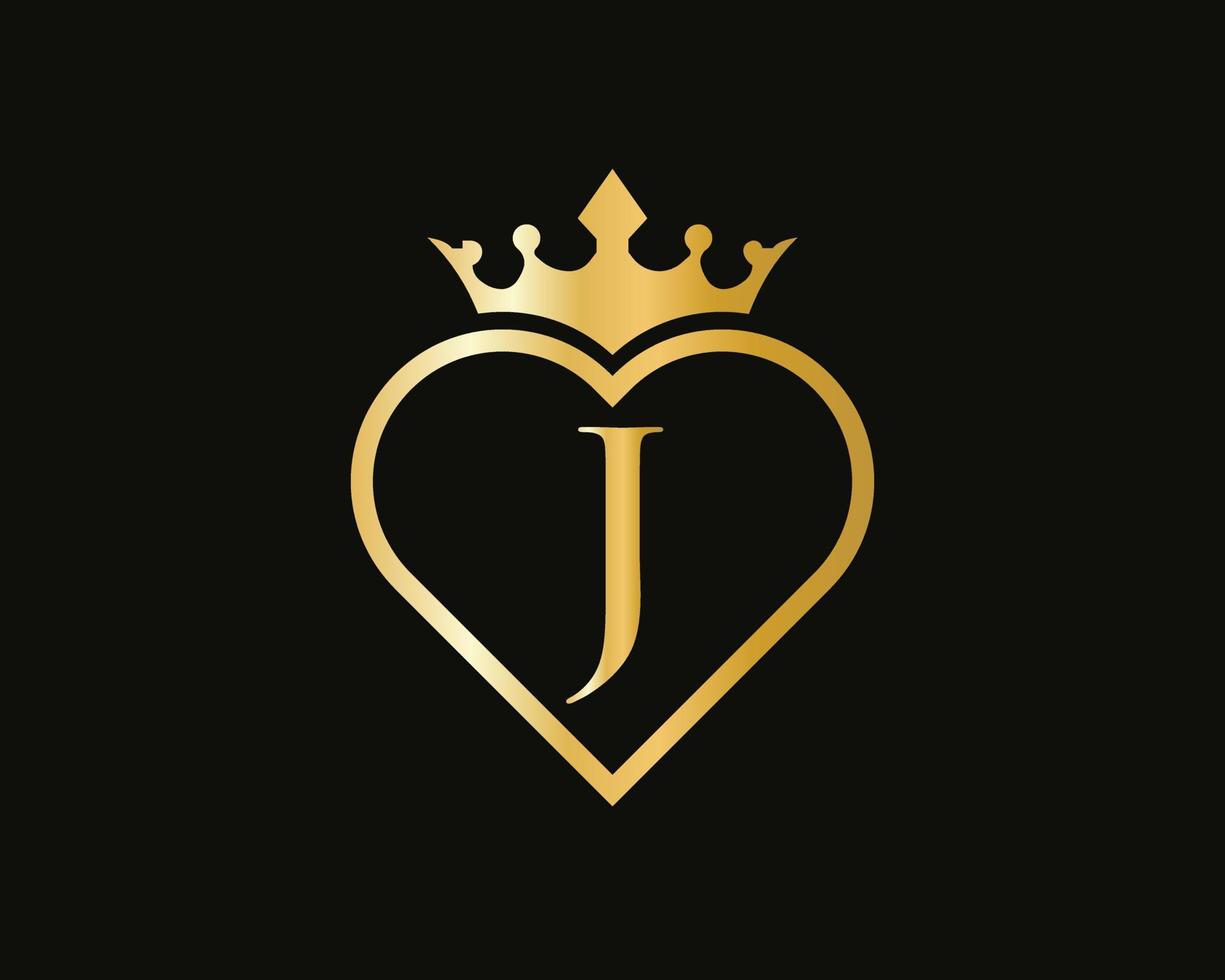 brief j logo met kroon en liefde vorm vector