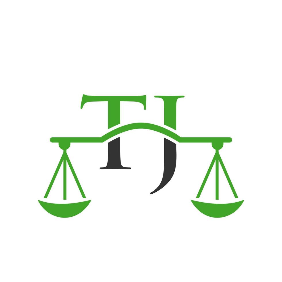 wet firma brief tj logo ontwerp. wet advocaat teken vector