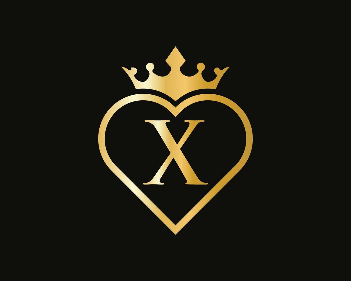 brief X logo met kroon en liefde vorm vector