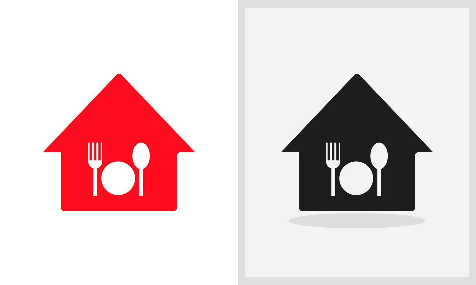 restaurant huis logo ontwerp. huis logo met vork, spon concept vector. restaurant en huis logo ontwerp vector