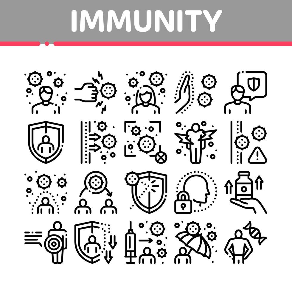immuniteit menselijk biologisch verdediging pictogrammen reeks vector