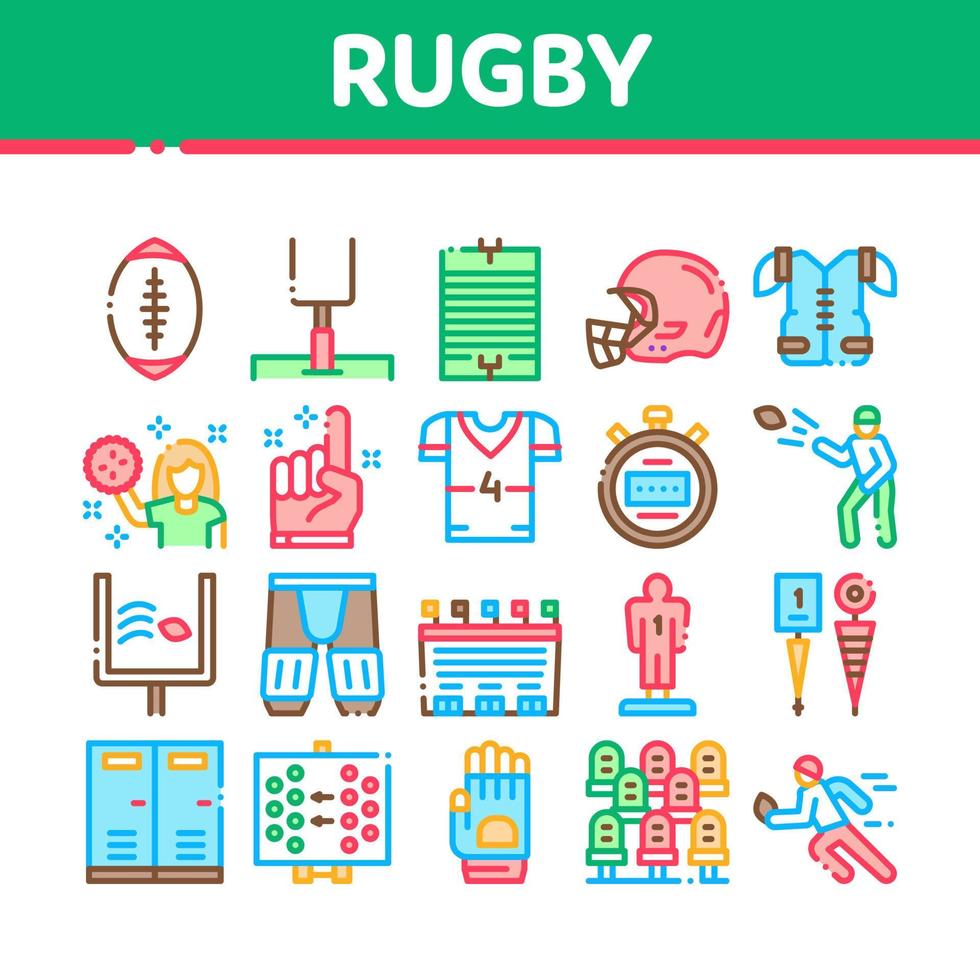 rugby sport spel gereedschap verzameling pictogrammen reeks vector