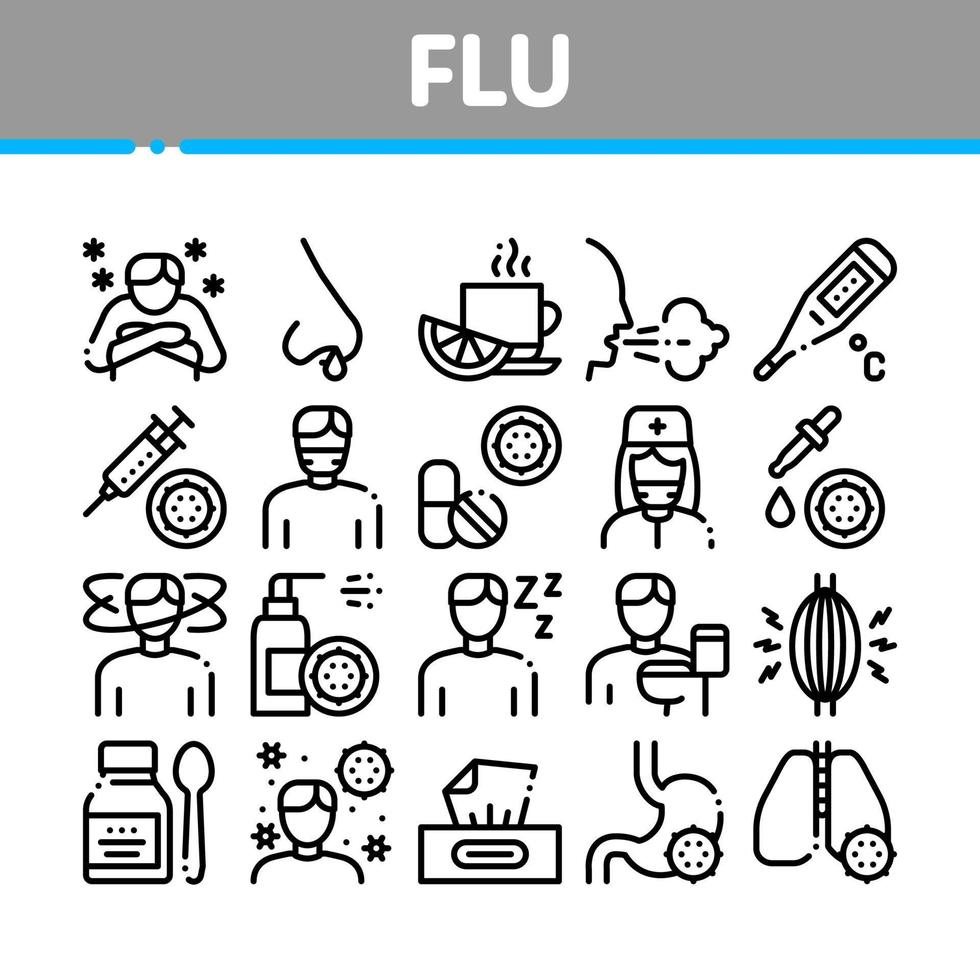 griep symptomen medisch verzameling pictogrammen reeks vector