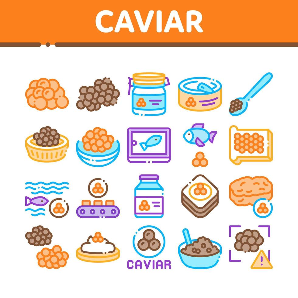 kaviaar zeevruchten Product verzameling pictogrammen reeks vector