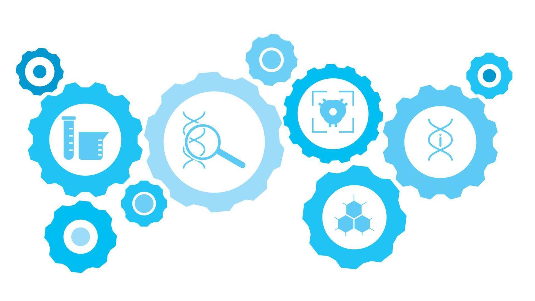 dna, info uitrusting blauw icoon set. verbonden versnellingen en vector pictogrammen voor logistiek, onderhoud, Verzenden, verdeling, vervoer, markt, communiceren concepten. Aan wit achtergrond