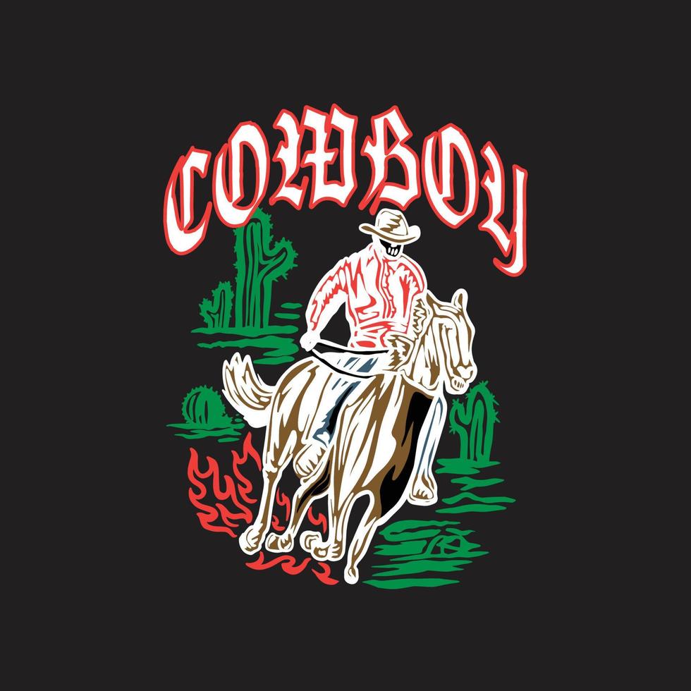 cowboy rijden een paard met een cowboy in een hoed, vector illustratie streetwear