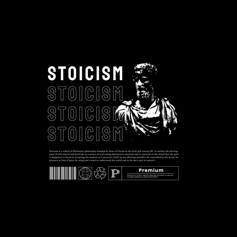 stedelijk streetwear ontwerp voor gedrukt t-shirts, jassen, truien en meer. stoïcisme leuze typografie met silhouet illustratie vector