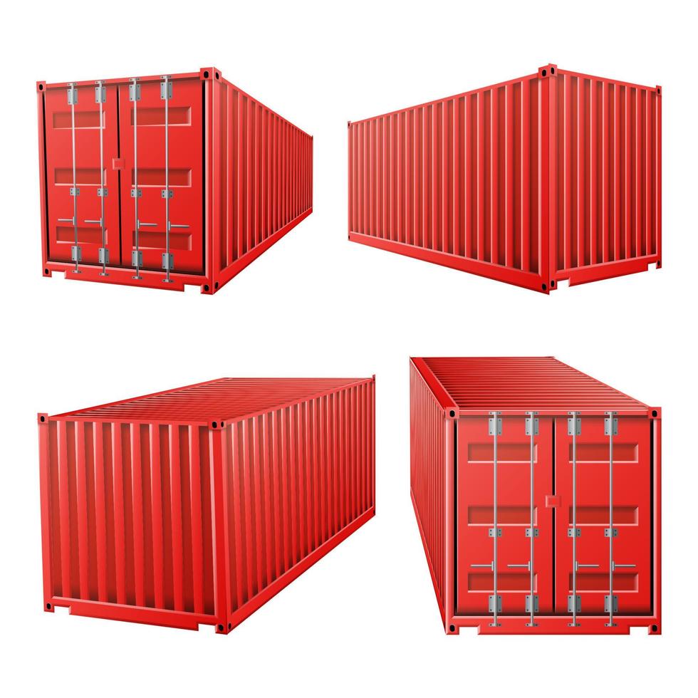 3d rood lading houder vector. klassiek lading container. vracht Verzending concept. logistiek, vervoer bespotten omhoog. geïsoleerd Aan wit achtergrond illustratie vector