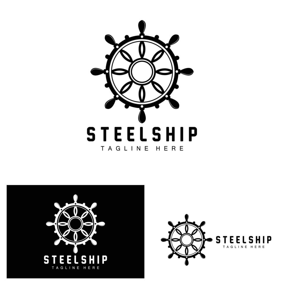 schip stuurinrichting logo, oceaan pictogrammen schip stuurinrichting vector met oceaan golven, zeilboot anker en touw, bedrijf merk het zeilen ontwerp