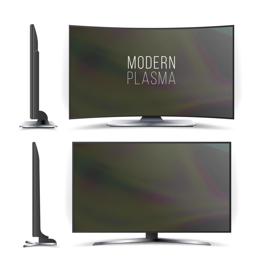 scherm lcd plasma vector. televisie set. gebogen en vlak TV scherm lcd, plasma. twee kanten. geïsoleerd Aan wit achtergrond. realistisch vector illustratie.