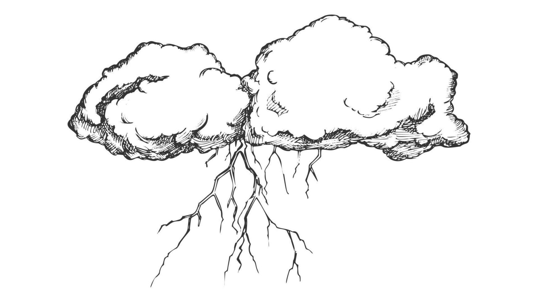 storm wolk met flash bliksem monochroom vector